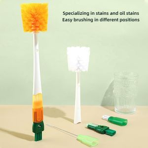 แปรงล้างถ้วยทำความสะอาดอเนกประสงค์สีส้มด้ามจับยาวแปรงล้างขวดนมถ้วยน้ำทำความสะอาดห้องครัว