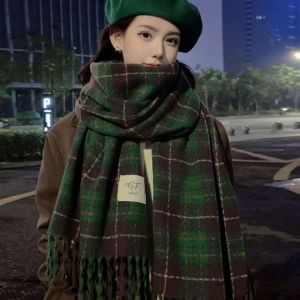 RANZH Large Plaid Scarf Thicken Cashmere Shawl Tassel Shawl Simple Long Shawl Cashmere Scarves Women/Men