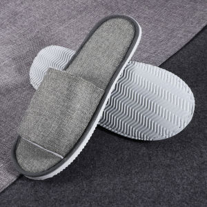 In Stock: Summer Gray Linen Slippers For Star-Rated Hotels Guesthouses And Home Use With 7MM Water Wave Sole