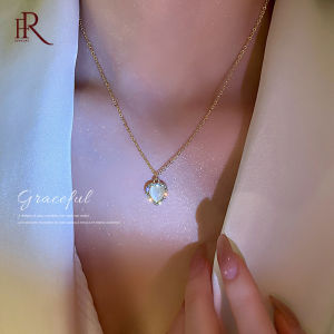 Frascati Classic Opal Heart Pendant Gold Color Stainless Steel Necklace Lovely Girls Jewelry Accessories Womens Fashion Necklace