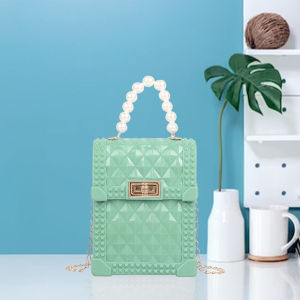 Trendy Trends Ruffah Jelly Mini Bag Style Pearl Fashion Chain Shoulder Crossbody Mobile Phone Bag for Women Sling Bag