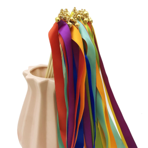 10pcs Colorful Wand with Bells Silk Ribbon Sticks Wedding Ceremony Supplies Decorative Twirling Streamers Decoration