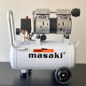 MASAKI ปั๊มลม ถังลม 30 ลิตร ปั๊มลมออยฟรี + อุปกรณ์ 6 อย่าง+สายไฟ 10 เมตร ( อัพเกรดใหม่ ขนาด 1000W )