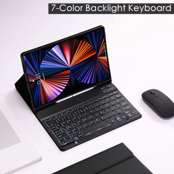 Magnetic Wireless Bluetooth Keyboard Mouse Case for Samsung Galaxy Tab S9 FE Plus A9 Plus with 7 Colors Backlight RGB Keyboard Casing Cover