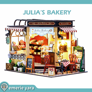 Emerie Yara DIY Miniature Dollhouse Kit - Julias Bakery - w/ LED Lights Music Box Dust Cover - Hobby | Craft | Gifts
