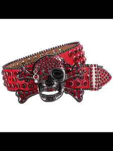 PU Belt with Shinning Skull Buckle Woman Full Sequins Waist Belts Girls Rhinestones Belt for Street Cultures Enthusiasts
