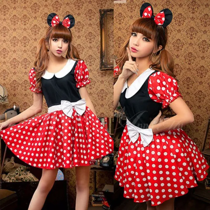 In stock】Minnie Mouse Costume Disney Mickey Minnie Dress Polka