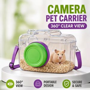 Camera Shaped Hamster Portable Carrier Transparent Breathable Small Pet Travel Bag With Water Bottle Adjustable Strap