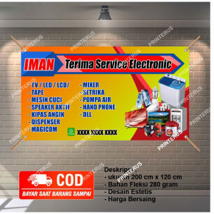 Ambil Promonya >> spanduk banner plang toko servis service elektronik tv hp kulkas magicom dispenser dll murah