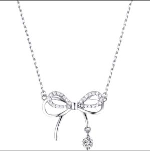 kalung wanita bandul desain pita hias korean fashion berlian imitasi