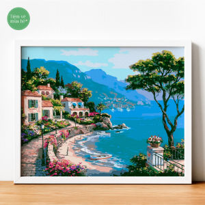 ✅Tranh số hóa Bờ biển đầy nắng đã căng khung 40x50cm 28 màu Tiệm vẽ mùa hè