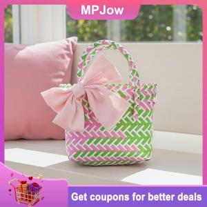 【MPJow】 Woven Handcrafted Bowknot Basket for Wedding Party Holiday Gift Travel Storage Solution