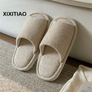 XIXITIAO Home Air-conditioned Room Wooden Floor Shoes Four Seasons Universal Couple Soft Sole Sweat-absorbing Breathable Cotton Slippers for Men and Women