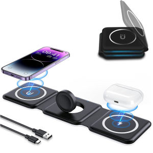 Wireless Charger 3 in 1 Charger 15W Fast Charging Safety Foldable Portable Charger or Phone Holder