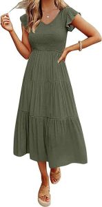 2023 Autumn and Winter TEMU  European and American Womens Clothing Cross-Border New Arrival V Collar Pullover Dress Smocking Dress Women ☺1130