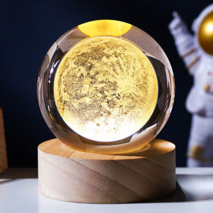 Nightlight Sleep Light Creative 3D LED Crystal Ball Wooden base USB Power Bedroom nightlight Sleep light Sun Moon Bear Starry sky Dream decoration birthday gift for boys and girls