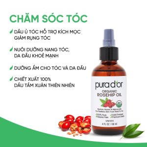 Dầu tầm xuân hữu cơ USDA PURADOR roseship oil/ Vitamin E Oil/ Organic Argan Oil giúp dưỡng da 118ml