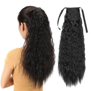 22Inch Long Afro Kinky Curly Drawstring Around Ponytail Synthetic Black Blue Purple Hairpiece Wigs For Women