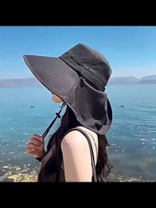 Bucket Hat for Women Face Protection Neck Sun Hat Korean Wide Brim Beach Hat