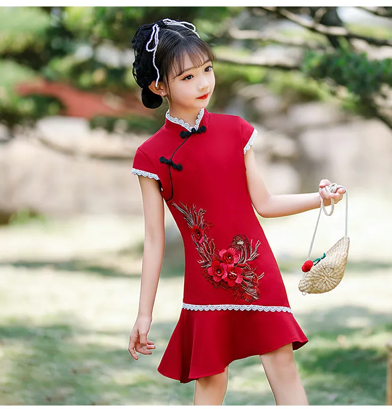 Girls Cheongsam Thin Summer Clothing Chinese Style Red Girl Hanfu Princess Dress Retro Children s Improved Cheongsam Summer Lazada