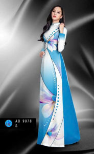 Vải áo dài cao cấp in KTS hoa văn lập thể hack form dáng - in trên lụa Bảo Anh