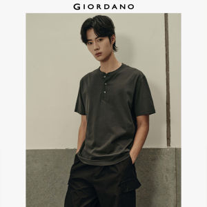 Giordano Korea Collection Mens 100% Cotton Henley Neck Short Sleeve Tee 01025564