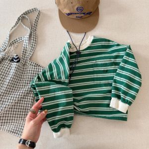 Children Long Sleeve Striped T Shirts Boys Girls Casual Tops Baby Loose Sweatshirt Toddler Cotton Tees Kids Casual Clothes2026