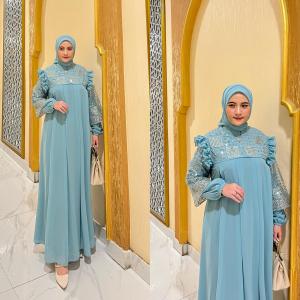 Gamis set hijab ceruty mix bordir ld 110-115 pb 140 by khasanah store46