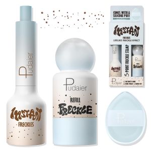 4X Refill Waterproof Freckle Stamp Pen withFreckles Makeup Puff Instantly Done Natural Look Long Lasting Sun-Kissed Faux Freckles Sweatproof 5-Dot Design