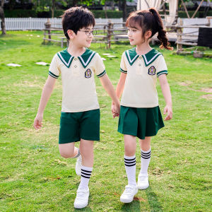Rolanko 2Pcs Childrens Graduation Uniform College British Style Kindergarten Summe Graduation Photo Clothing Primary School Uniform Green 3-16 Years
