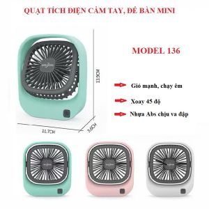 Quạt tích điện cầm tay mini quạt tích điện để bàn 3 cấp độ gió to chạy êm