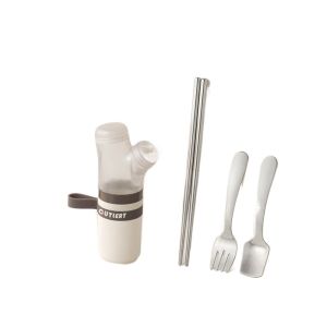 JOTNTP  Bộ thìa và đũa với hộp đựng Thép không gỉ Muỗng Nĩa Dễ thương Hình dạng hành lá Hộp đựng dao kéo dành cho gia đình