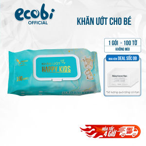 Khăn ướt Happy Kids gói 100 tờ không mùi không parabens chuyên dùng cho em bé