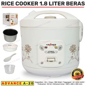 ADVANCE A-20 RICE COOKER 2LITER MOTIF BUNGA KUALITAS 100% ANTI LENGKET Daya 30W Menghangatkan & 380W Memasak - 3 in 1 Menanak Menghangatkan dan Mengukus -