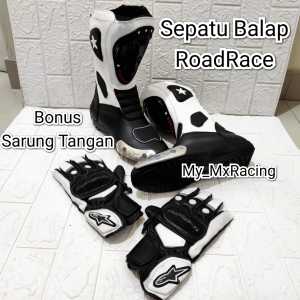 sepatu roadrace bonus sarung- sepatu balap PUTIH - sepatu touring keren - sepatu harian - bots drag or cornering - not cross trail -sepatu bots safety terlaris enduro hard - sepatu harian keren - kualitas premium jahitan rapih - original produk negeri -