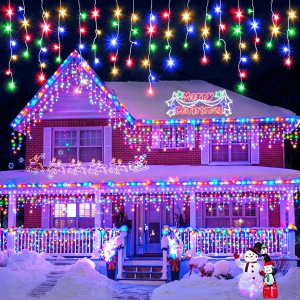 KANKA Christmas lamp 96L LED icicle lamp plug 220v decorative lamp series lamp romantic waterfall curtain lamp Christmas decor Christmas light (no solar)