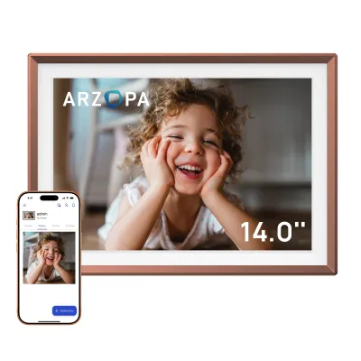 ARZOPA Digital Picture Frame 10.1/14.0 Inch Smart WiFi Digital Photo Frame 32GB with IPS Touch Screen Auto-Rotate and Slideshow Share Photos Videos Music Alarm
