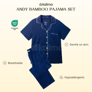 Kalma Bamboo Sleepwear Pajama Set for Women (MIDNIGHT) | Short Sleeve Button Up Shirt with Long Pants | Andy Collection