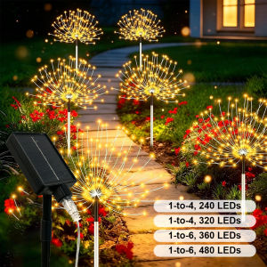 Solar Garden Fireworks Lights Outdoor IP65 Waterproof Eight Modes LED Starburst Fairy Lighting For Yard Pathway Landscape Decor Multicolor Warm White Lighting Lamps