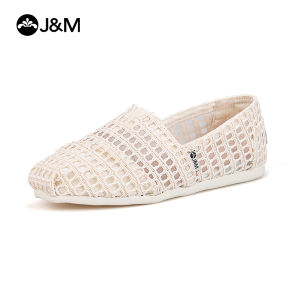 Joy&Mario Women Loafers Striped Shoes Openwork Upper Breathable Lightweight Comfortable Cloth Shoes