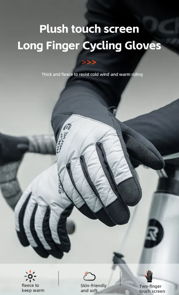 ROCKBROS Cycling Gloves Warm Fleece Lined Screen Touch Long Finger