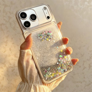 Dynamic Glitter Quicksand Phone Case for iPhone 17 16 15 14 Pro Max Moving Sand Sparkles Liquid Soft Silicone Cover Simple Shell