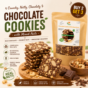 [BUY 2 GET 3] Premium Chocolate Cookies with Mixed Nuts 100g – Crunchy Almond & Cashew Snack