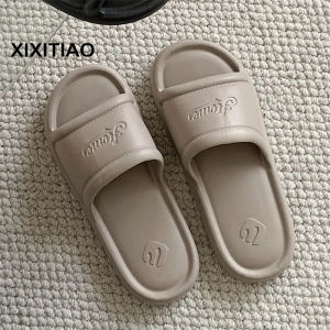 XIXITIAO ins Home Leisure New One-Word Slippers Simple Comfortable Solid Color Soft Bottom EVA Female Summer Indoor Slippers