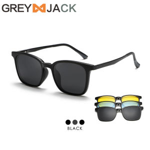 Grey Jack Kacamata Clip On 4in1 lens Polarized Model Kotak Bahan TR90 Bisa Lensa Minus Pria Wanita Keren 6201