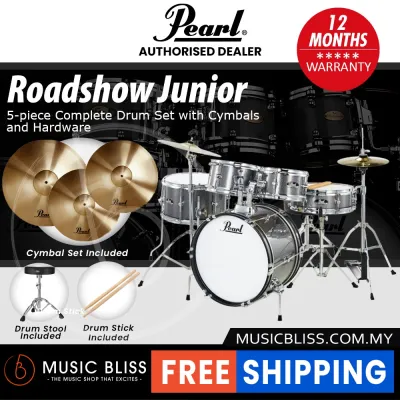 Pearl Roadshow Junior 5-piece Complete Drum Set with Cymbals and Hardware - Jet Black / Wine Red / Grindstone Sparkle / Aqua Blue Glitter / Pure White / Bronze Metallic (RSJ465C/C)