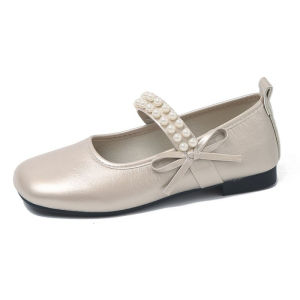Low-top Rubber Flats Low Heel (1-3cm) round Head PU Shallow Mouth Soft Leather Slip-On