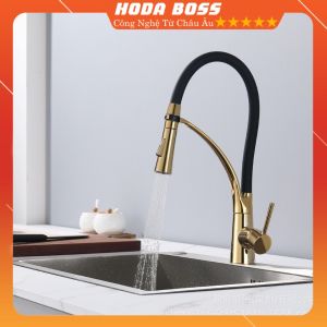 Vòi rửa chén nóng lạnh gắn chậu cần mềm Silicon HODABOSSVòi rửa bát gắn chậu đồng thau mạ NIKEN đầu vòi 2 chết độ xả