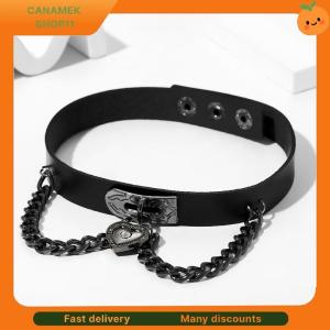 ❣️❣️❣️ Personality Punk Chain Tassel Black Leather Choker Necklace For Women Y2K Metal Heart-Shaped Zircon Necklaces Gothic Jewelry