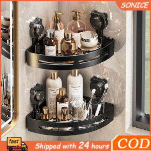 Suction Cup Corner Shelf - Bathroom Organizer Space Saver No Drill Storage Rack Easy Install